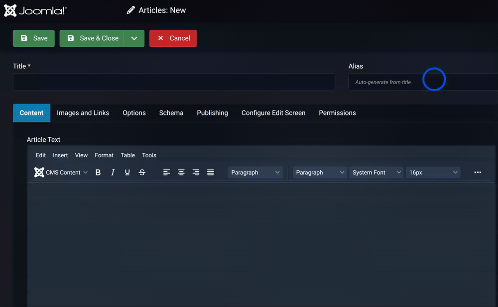 Widget Integration TinyMCE Editor (Joomla!)